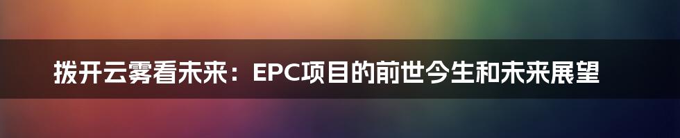 拨开云雾看未来：EPC项目的前世今生和未来展望