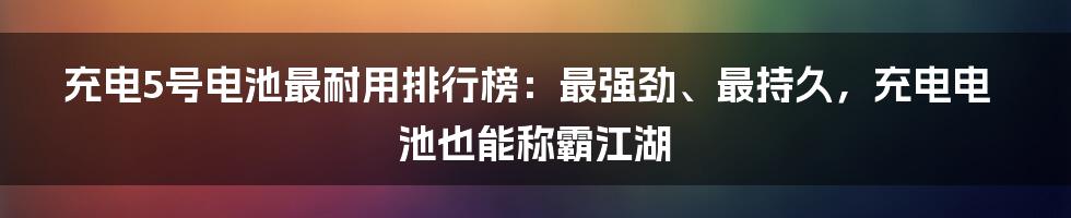 充电5号电池最耐用排行榜：最强劲、最持久，充电电池也能称霸江湖