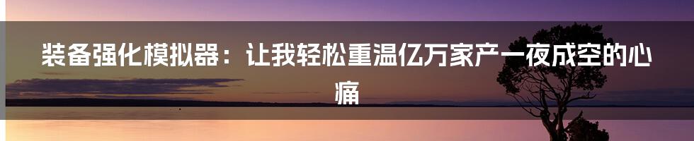 装备强化模拟器：让我轻松重温亿万家产一夜成空的心痛