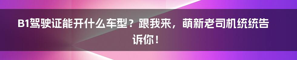 B1驾驶证能开什么车型？跟我来，萌新老司机统统告诉你！