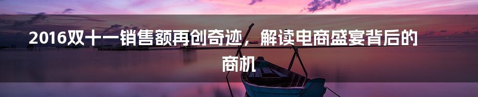 2016双十一销售额再创奇迹,解读电商盛宴背后的商机