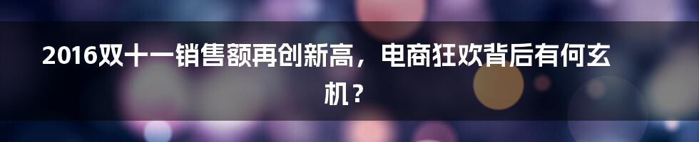 2016双十一销售额再创新高,电商狂欢背后有何玄机?