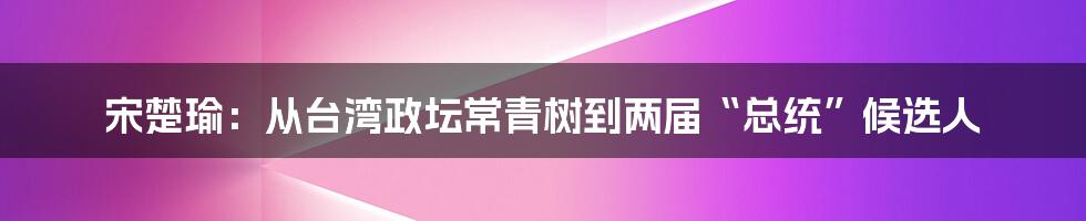 宋楚瑜：从台湾政坛常青树到两届“总统”候选人