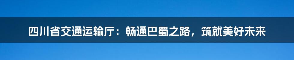 四川省交通运输厅：畅通巴蜀之路，筑就美好未来