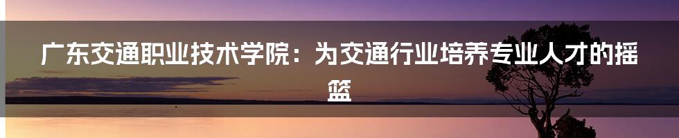 广东交通职业技术学院：为交通行业培养专业人才的摇篮