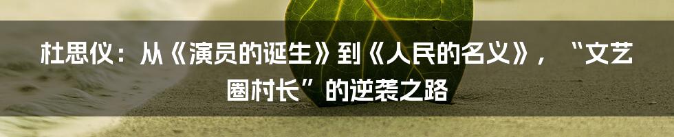 杜思仪：从《演员的诞生》到《人民的名义》，“文艺圈村长”的逆袭之路