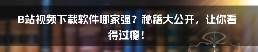 B站视频下载软件哪家强？秘籍大公开，让你看得过瘾！