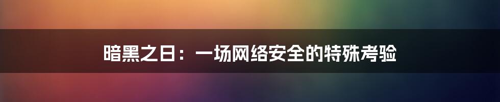 暗黑之日：一场网络安全的特殊考验