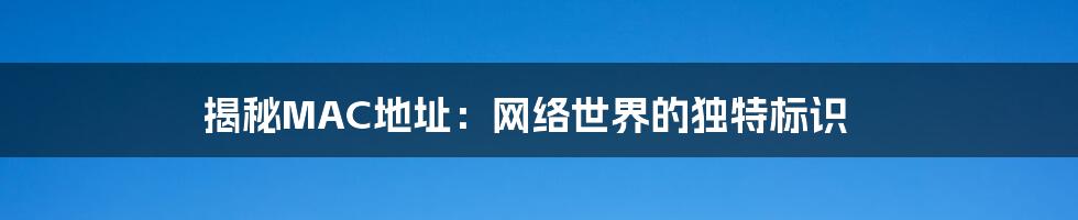 揭秘MAC地址：网络世界的独特标识