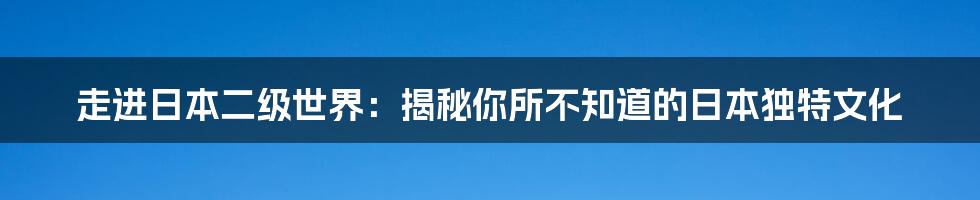走进日本二级世界:揭秘你所不知道的日本独特文化