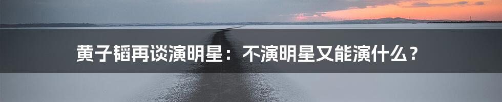 黄子韬再谈演明星：不演明星又能演什么？