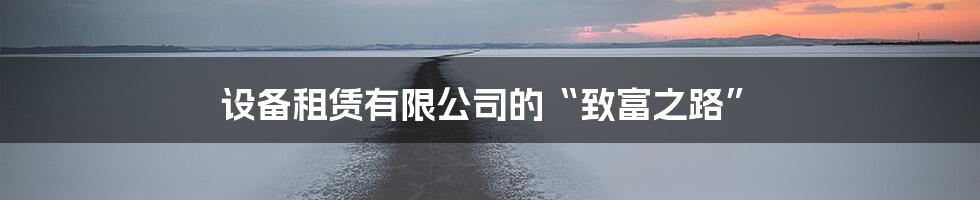 设备租赁有限公司的“致富之路”
