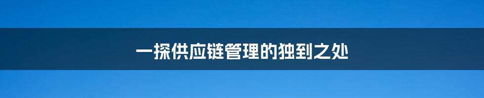 一探供应链管理的独到之处