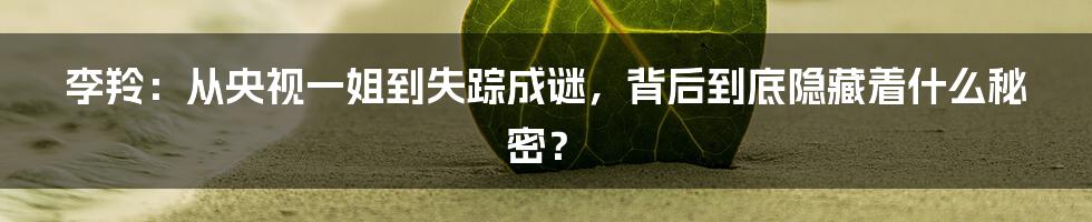 李羚：从央视一姐到失踪成谜，背后到底隐藏着什么秘密？