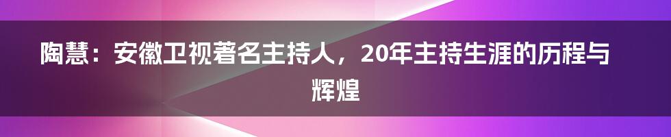 陶慧：安徽卫视著名主持人，20年主持生涯的历程与辉煌