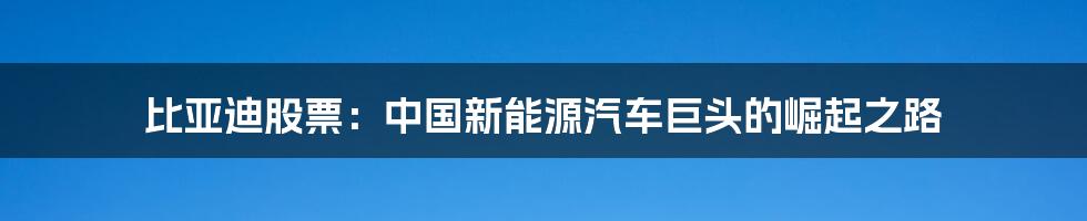 比亚迪股票：中国新能源汽车巨头的崛起之路