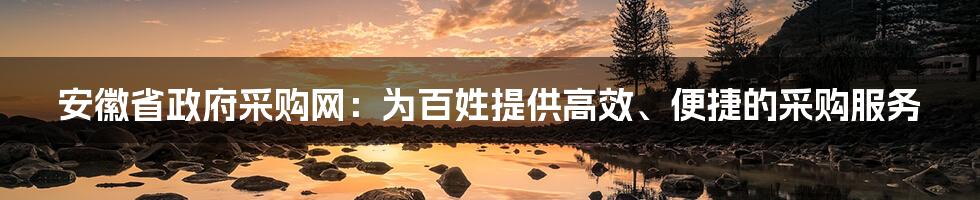 安徽省政府采购网：为百姓提供高效、便捷的采购服务