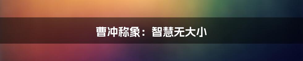 曹冲称象：智慧无大小