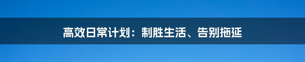 高效日常计划：制胜生活、告别拖延