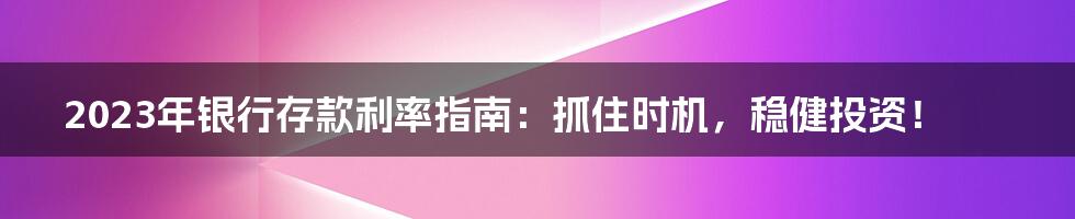 2023年银行存款利率指南：抓住时机，稳健投资！