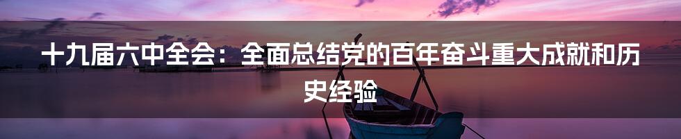 十九届六中全会：全面总结党的百年奋斗重大成就和历史经验