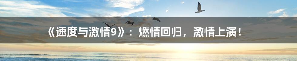 《速度与激情9》:燃情回归,激情上演!