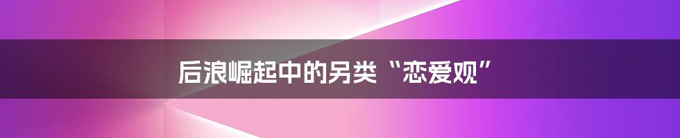 后浪崛起中的另类“恋爱观”