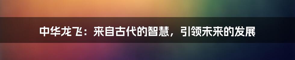 中华龙飞:来自古代的智慧,引领未来的发展