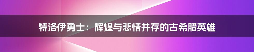 特洛伊勇士：辉煌与悲情并存的古希腊英雄