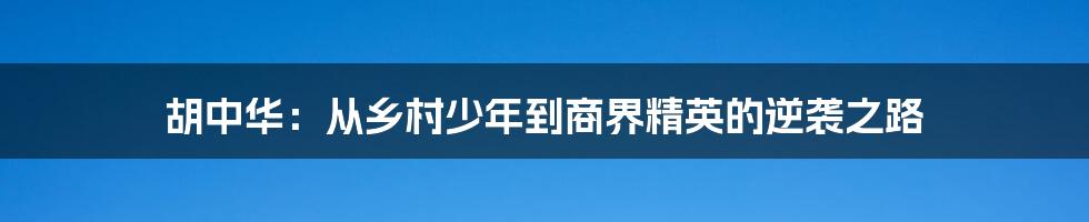 胡中华:从乡村少年到商界精英的逆袭之路
