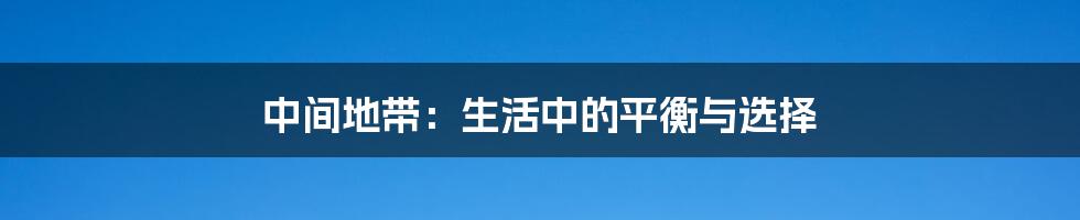 中间地带：生活中的平衡与选择