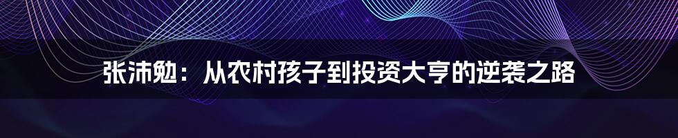 张沛勉：从农村孩子到投资大亨的逆袭之路