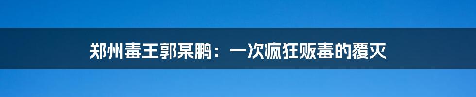 郑州毒王郭某鹏：一次疯狂贩毒的覆灭