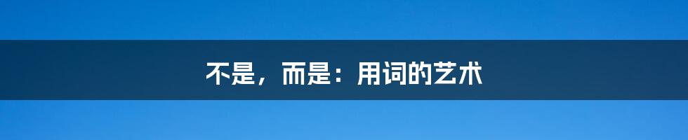 不是,而是:用词的艺术