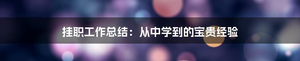 挂职工作总结：从中学到的宝贵经验