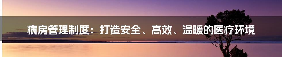 病房管理制度:打造安全、高效、温暖的医疗环境