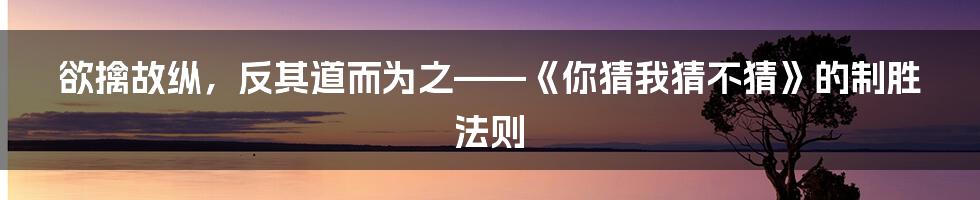 欲擒故纵，反其道而为之——《你猜我猜不猜》的制胜法则