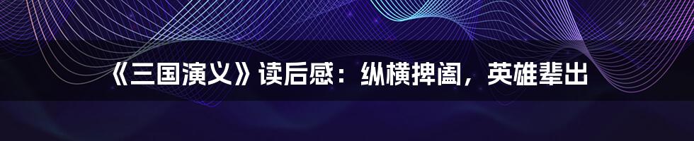 《三国演义》读后感：纵横捭阖，英雄辈出