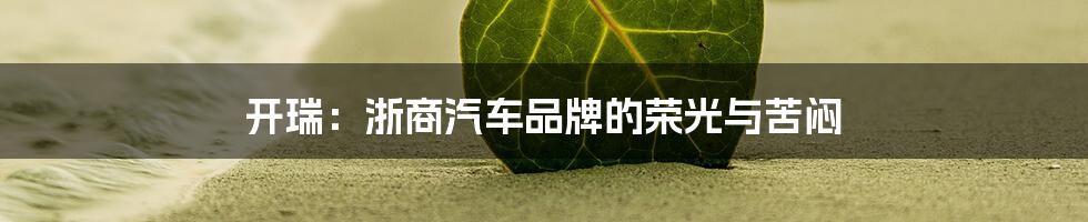 开瑞：浙商汽车品牌的荣光与苦闷