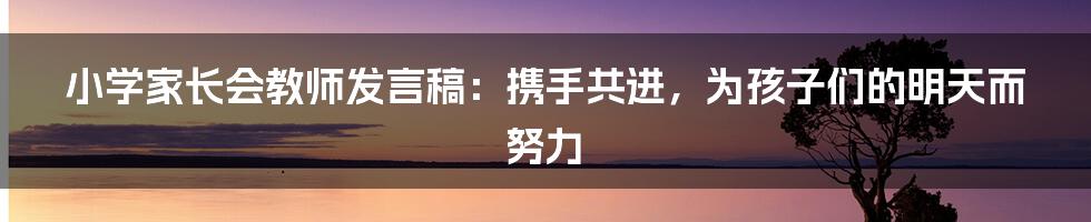 小学家长会教师发言稿:携手共进,为孩子们的明天而努力