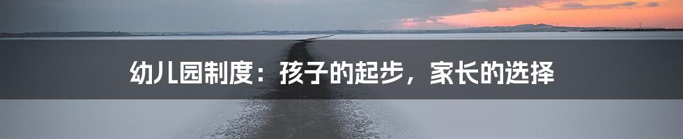 幼儿园制度:孩子的起步,家长的选择