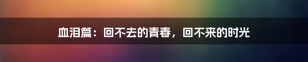 血泪篇：回不去的青春，回不来的时光