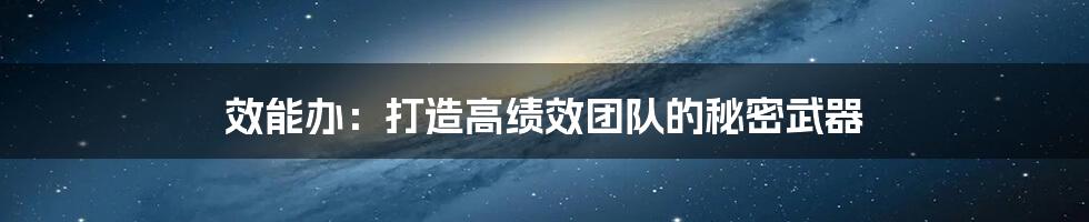 效能办:打造高绩效团队的秘密武器