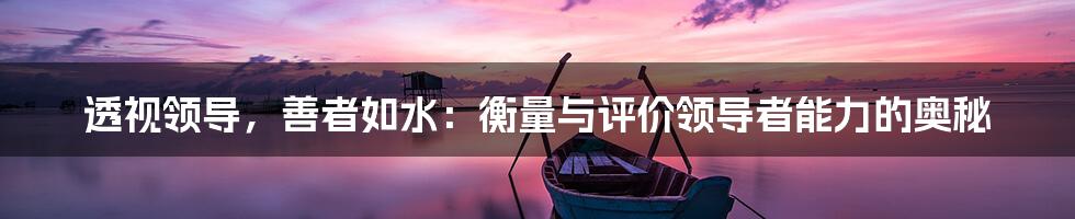 透视领导,善者如水:衡量与评价领导者能力的奥秘