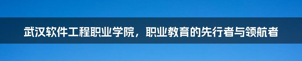 武汉软件工程职业学院，职业教育的先行者与领航者