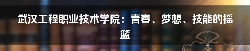 武汉工程职业技术学院:青春、梦想、技能的摇篮