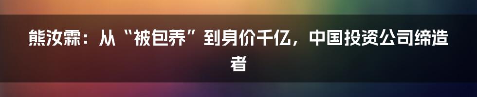 熊汝霖：从“被包养”到身价千亿，中国投资公司缔造者