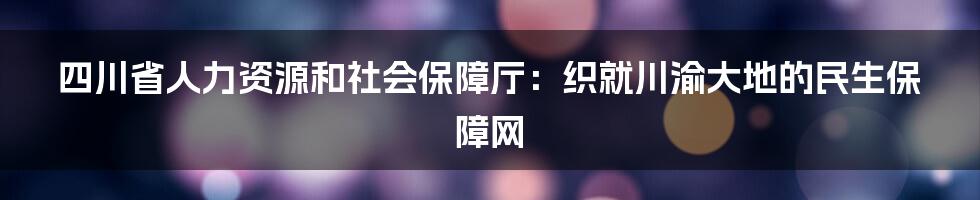 四川省人力资源和社会保障厅：织就川渝大地的民生保障网