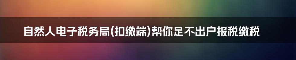 自然人电子税务局(扣缴端)帮你足不出户报税缴税