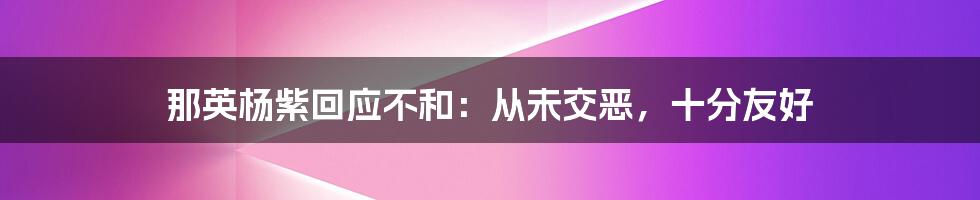 那英杨紫回应不和:从未交恶,十分友好